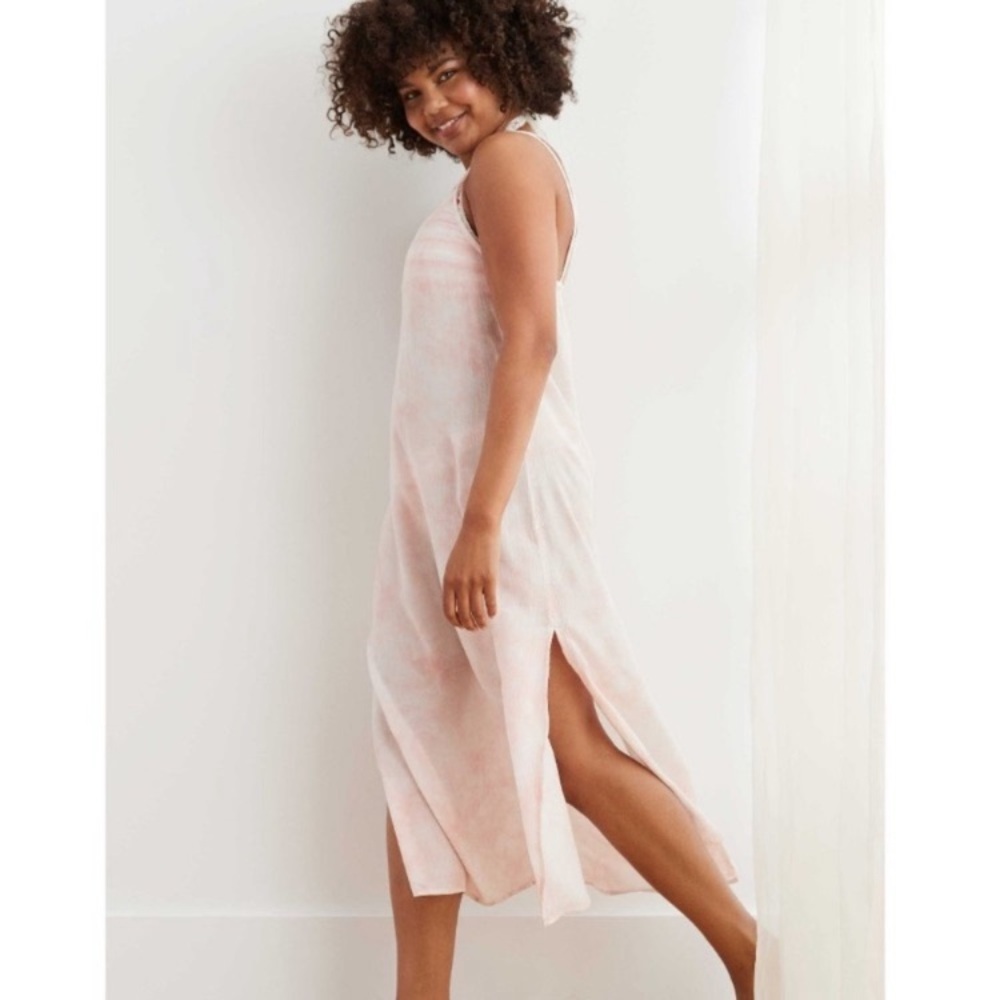 Aerie Pink & White Tie Die Sleeveless Midi Slip Dress Size: XS